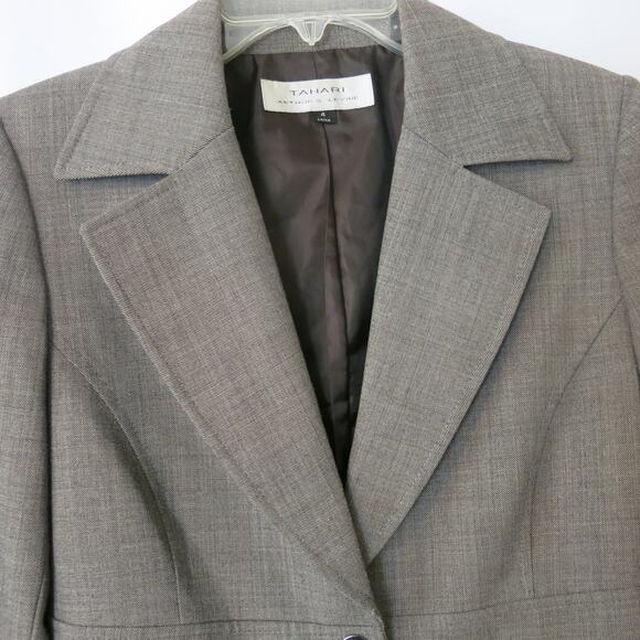 TAHARI Arthur Levine Wool Blend Jacket Blazer Size 4 Women Brown Gray Office - Picture 3 of 14